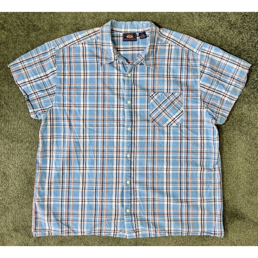 Mens Blue Plaid 100% Cotton Short Sleeve Button Up Shirt Casual Pocket Shirt 2XL - Picture 2 of 7